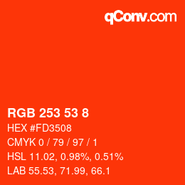 颜色代码: RGB 253 53 8 | qconv.com