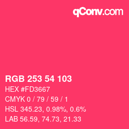 Color code: RGB 253 54 103 | qconv.com
