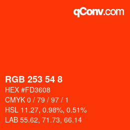 颜色代码: RGB 253 54 8 | qconv.com