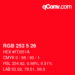 Color code: RGB 253 5 26 | qconv.com