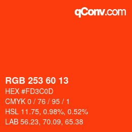颜色代码: RGB 253 60 13 | qconv.com