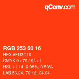 カラーコード: RGB 253 60 16 | qconv.com
