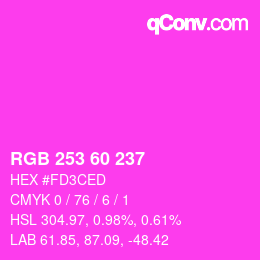 カラーコード: RGB 253 60 237 | qconv.com