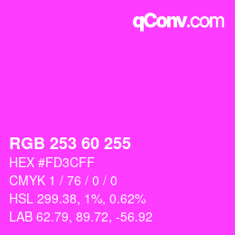 カラーコード: RGB 253 60 255 | qconv.com