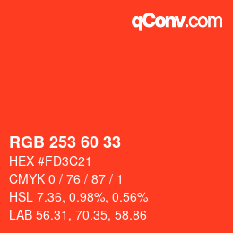 颜色代码: RGB 253 60 33 | qconv.com