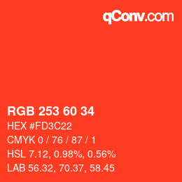 颜色代码: RGB 253 60 34 | qconv.com