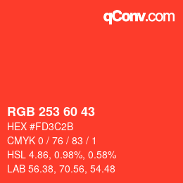 颜色代码: RGB 253 60 43 | qconv.com