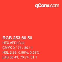 颜色代码: RGB 253 60 50 | qconv.com