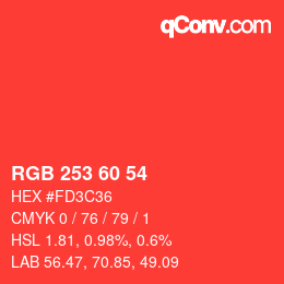カラーコード: RGB 253 60 54 | qconv.com