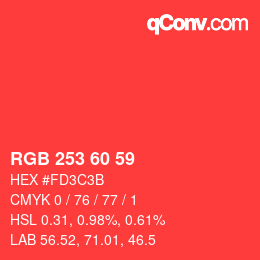 颜色代码: RGB 253 60 59 | qconv.com