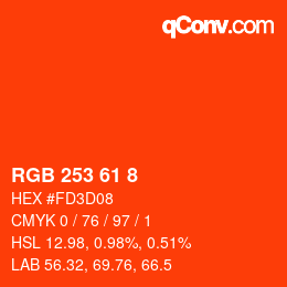 颜色代码: RGB 253 61 8 | qconv.com