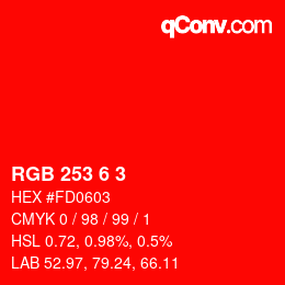 Color code: RGB 253 6 3 | qconv.com