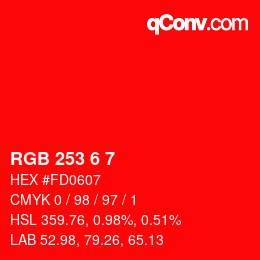 カラーコード: RGB 253 6 7 | qconv.com