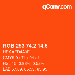 カラーコード: RGB 253 74.2 14.6 | qconv.com
