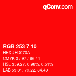 カラーコード: RGB 253 7 10 | qconv.com