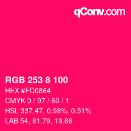 颜色代码: RGB 253 8 100 | qconv.com