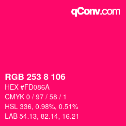 颜色代码: RGB 253 8 106 | qconv.com