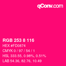 颜色代码: RGB 253 8 116 | qconv.com