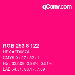 颜色代码: RGB 253 8 122 | qconv.com