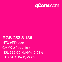 颜色代码: RGB 253 8 136 | qconv.com