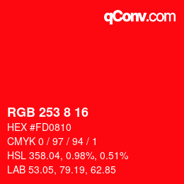 Color code: RGB 253 8 16 | qconv.com