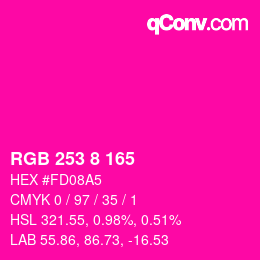 颜色代码: RGB 253 8 165 | qconv.com