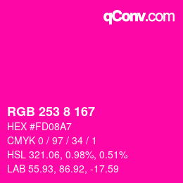 颜色代码: RGB 253 8 167 | qconv.com