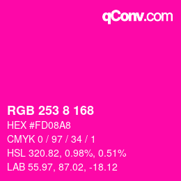 颜色代码: RGB 253 8 168 | qconv.com