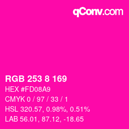 颜色代码: RGB 253 8 169 | qconv.com