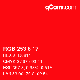 Color code: RGB 253 8 17 | qconv.com