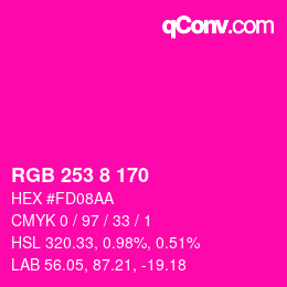 颜色代码: RGB 253 8 170 | qconv.com