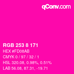 颜色代码: RGB 253 8 171 | qconv.com