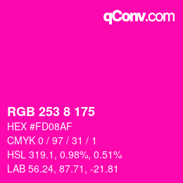 颜色代码: RGB 253 8 175 | qconv.com