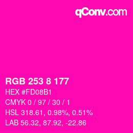 颜色代码: RGB 253 8 177 | qconv.com