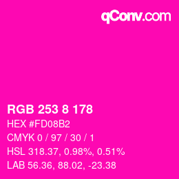 颜色代码: RGB 253 8 178 | qconv.com