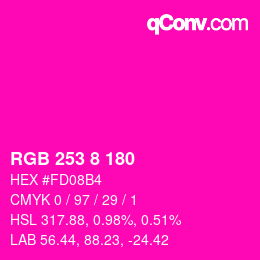 颜色代码: RGB 253 8 180 | qconv.com