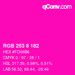 颜色代码: RGB 253 8 182 | qconv.com