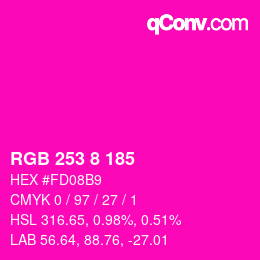 颜色代码: RGB 253 8 185 | qconv.com