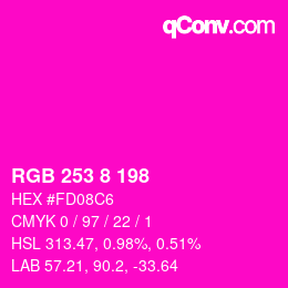 颜色代码: RGB 253 8 198 | qconv.com