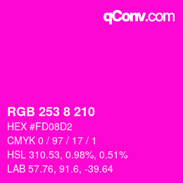 颜色代码: RGB 253 8 210 | qconv.com
