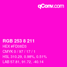 颜色代码: RGB 253 8 211 | qconv.com