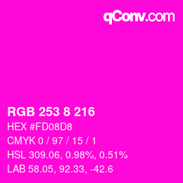 颜色代码: RGB 253 8 216 | qconv.com