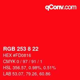 Color code: RGB 253 8 22 | qconv.com