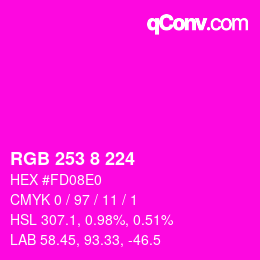 Color code: RGB 253 8 224 | qconv.com