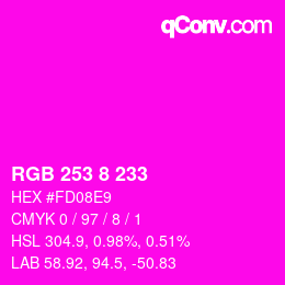 颜色代码: RGB 253 8 233 | qconv.com