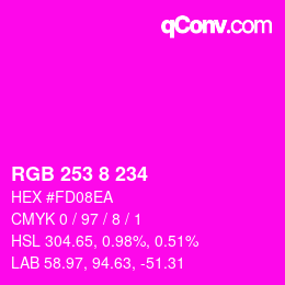 颜色代码: RGB 253 8 234 | qconv.com