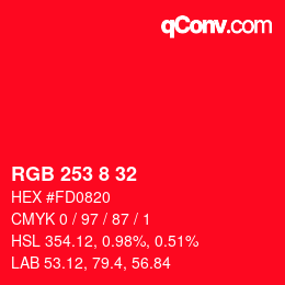 Color code: RGB 253 8 32 | qconv.com