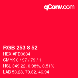 颜色代码: RGB 253 8 52 | qconv.com