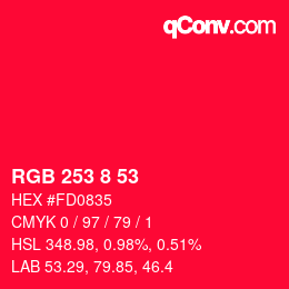 颜色代码: RGB 253 8 53 | qconv.com