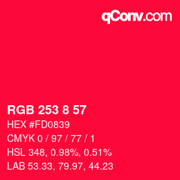 颜色代码: RGB 253 8 57 | qconv.com